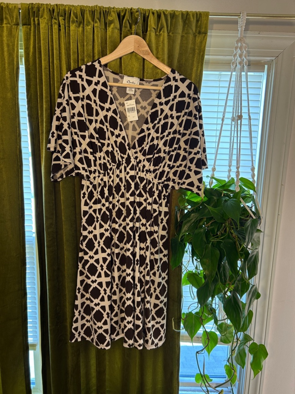 Chelsey Brown and White Geometric Midi Dress
